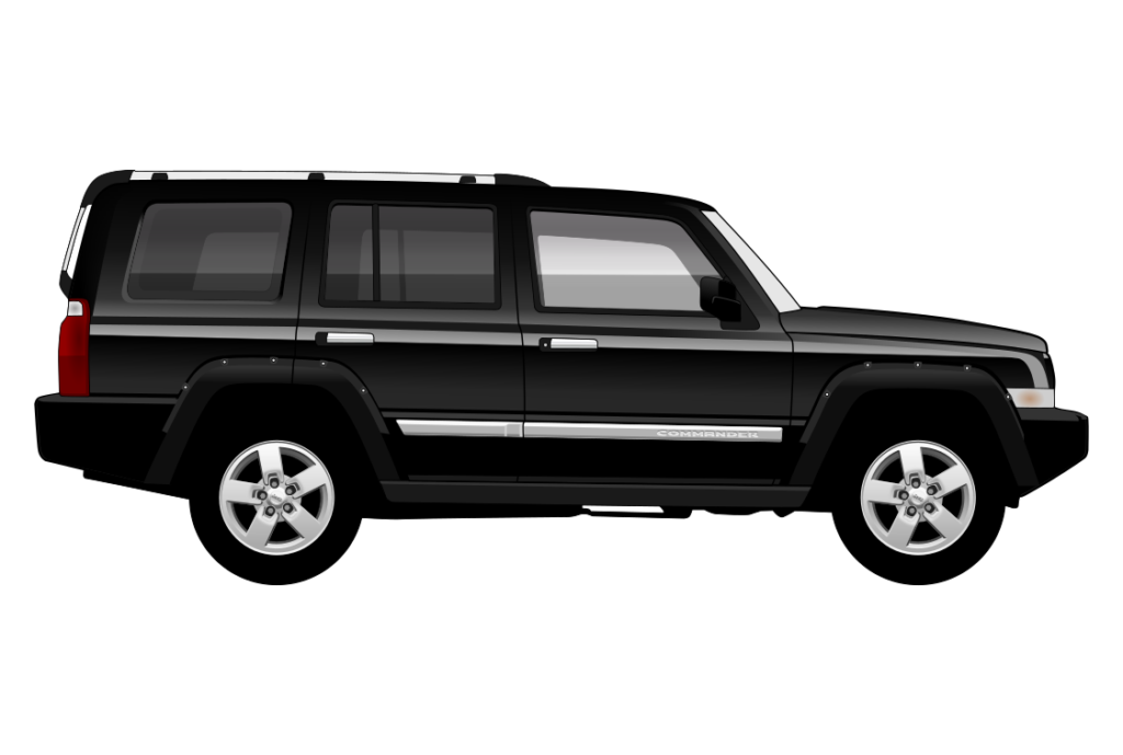 Black Jeep Commander side view vector car graphic design for custom t-shirt and mug prints