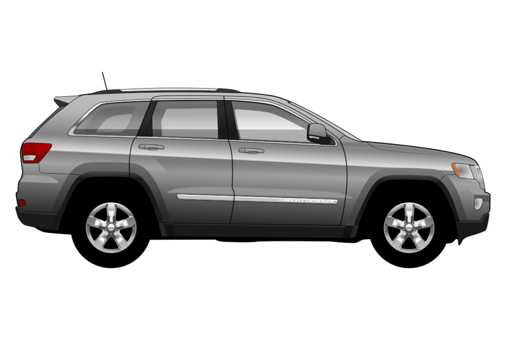 Grey Jeep Grand Cherokee Mark 4 side view vector car graphic design for custom t-shirt and mug prints