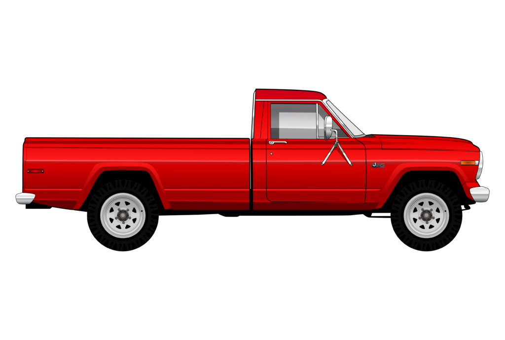 Red Jeep Pickup side view vector car graphic design for custom t-shirt and mug prints