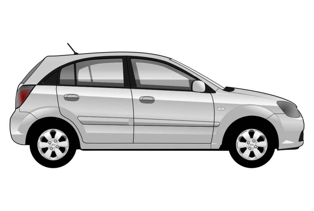 Silver Kia Rio side view vector car graphic design for custom t-shirt and mug prints