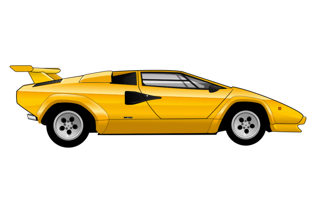 Yellow Lamborghini Countach side view vector car graphic design for custom t-shirt and mug prints