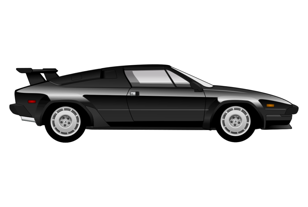 Black Lamborghini Jalpa side view vector car graphic design for custom t-shirt and mug prints