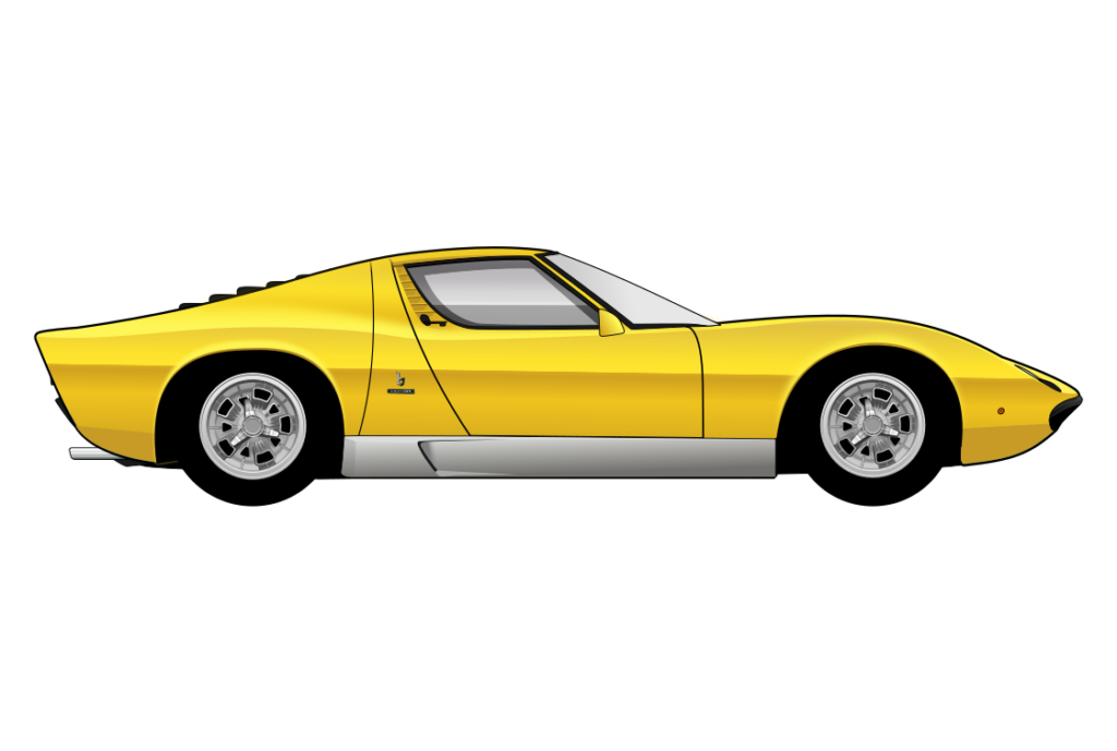 Yellow Lamborghini Miura side view vector car graphic design for custom t-shirt and mug prints