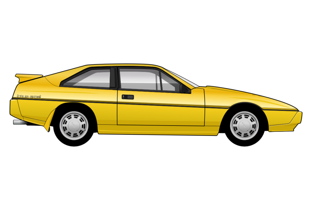 Yellow Lotus Excel side view vector car graphic design for custom t-shirt and mug prints