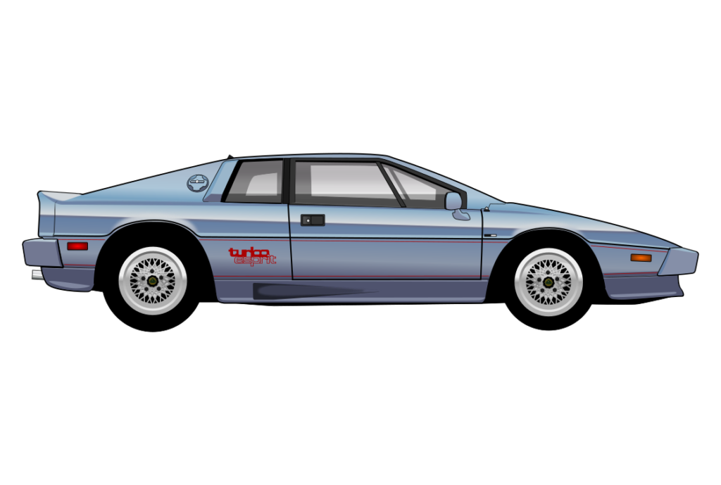 Blue Lotus Turbo Esprit side view vector car graphic design for custom t-shirt and mug prints