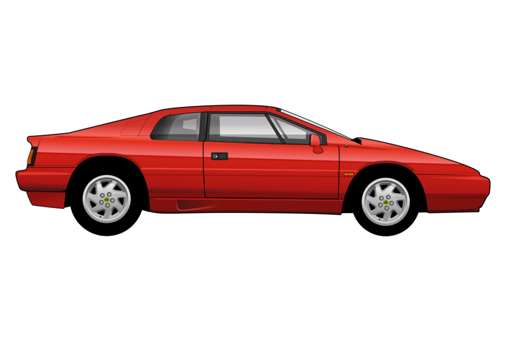 Red Lotus Esprit Mark 3 side view vector car graphic design for custom t-shirt and mug prints