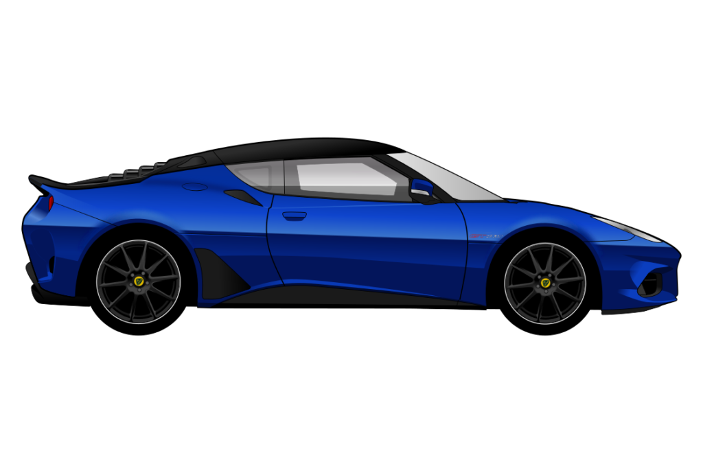 Blue Lotus Evora side view vector car graphic design for custom t-shirt and mug prints