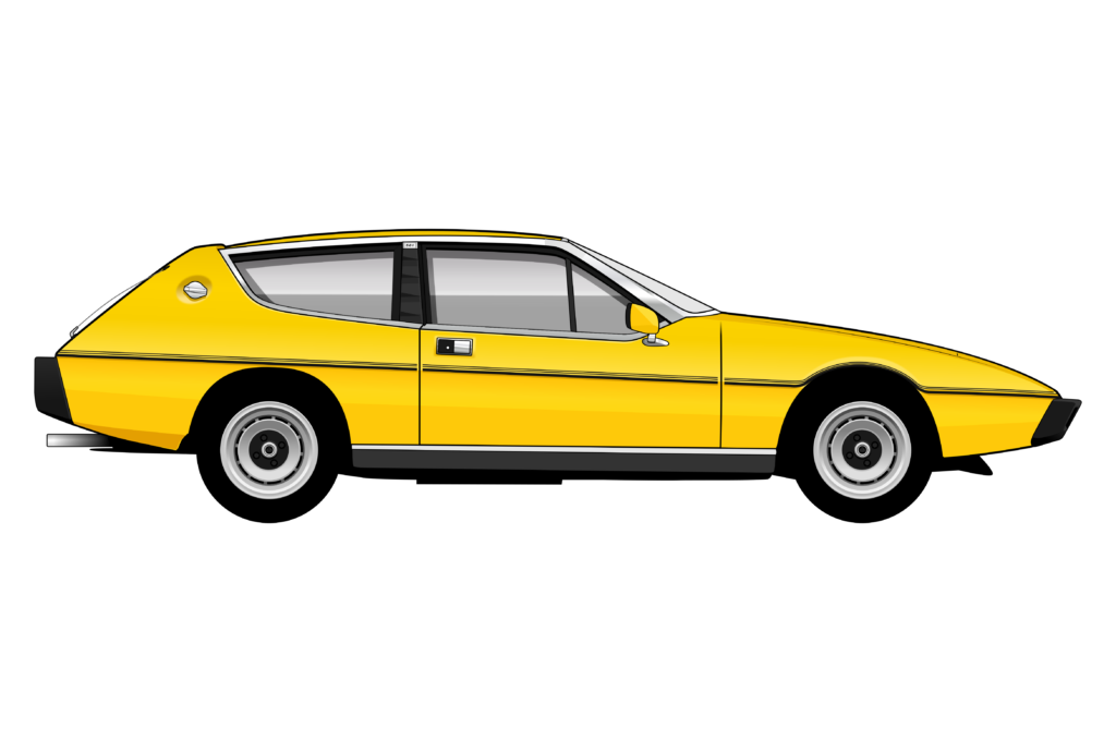 Yellow Lotus Elite side view vector car graphic design for custom t-shirt and mug prints