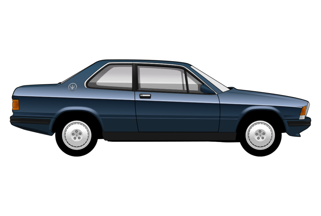 Blue Maserati BiTurbo side view vector car graphic design for custom t-shirt and mug prints