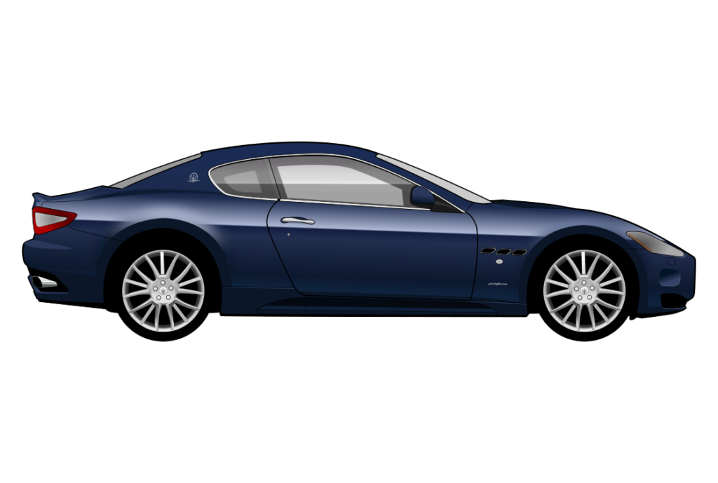 Blue Maserati GranTurismo side view vector car graphic design for custom t-shirt and mug prints