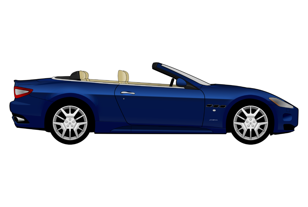 Blue Maserati GranCabrio side view vector car graphic design for custom t-shirt and mug prints