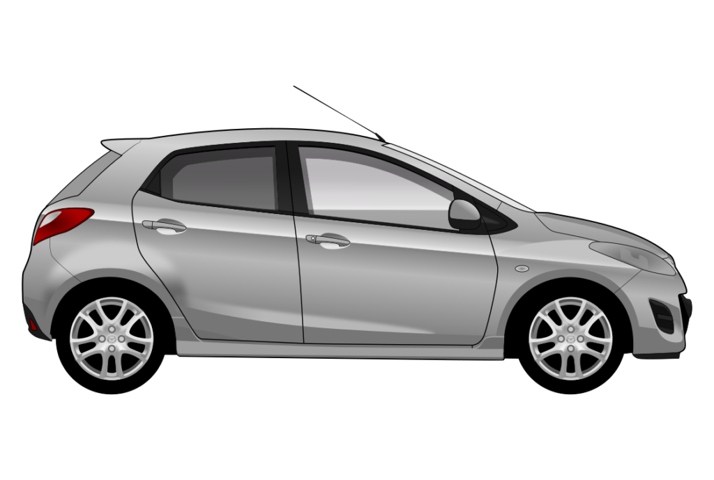 Grey Mazda 2 5 Door side view vector car graphic design for custom t-shirt and mug prints