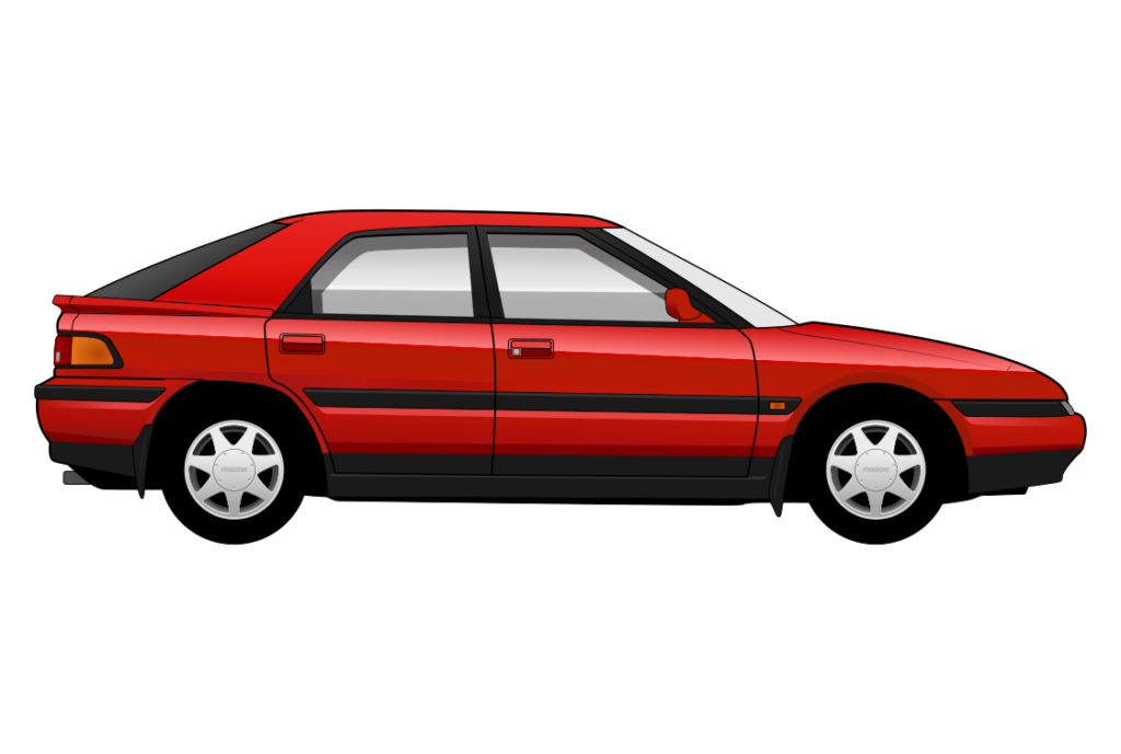 Red Mazda 323F Mark 4 side view vector car graphic design for custom t-shirt and mug prints