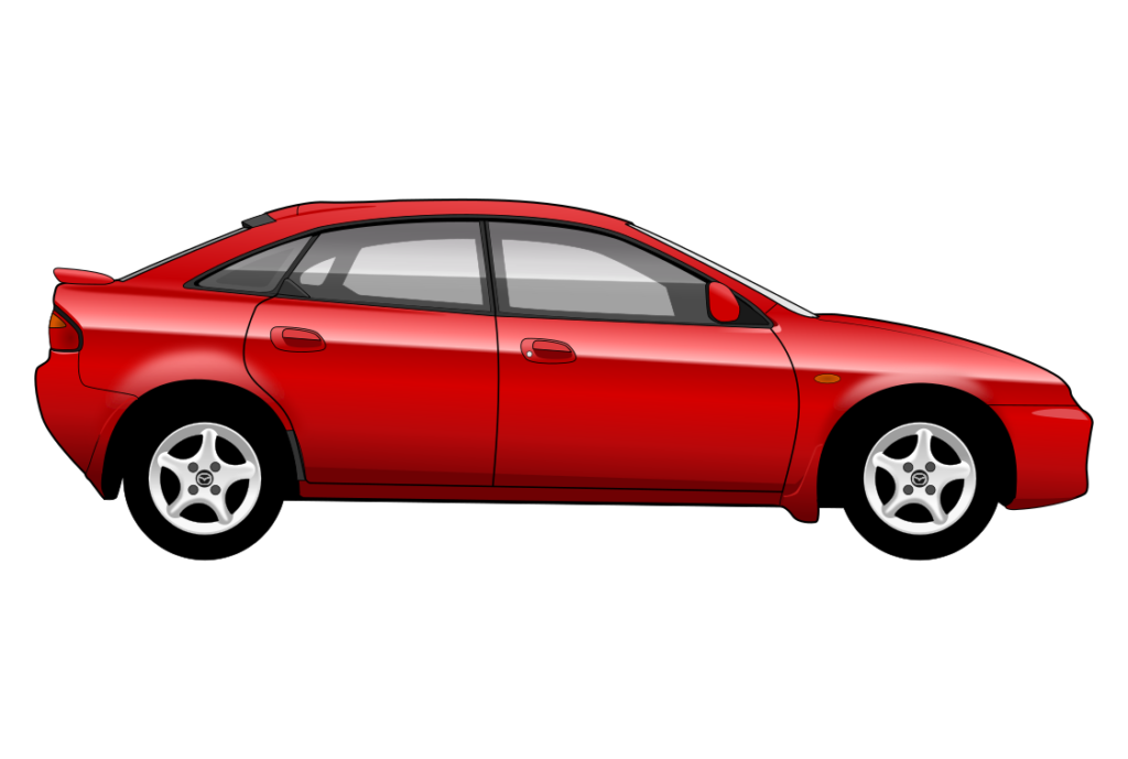 Red Mazda 323F Mark 5 side view vector car graphic design for custom t-shirt and mug prints