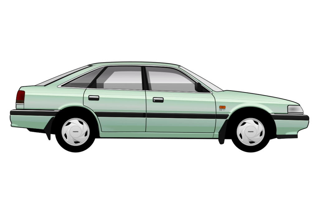Green Mazda 626 Mark 3 side view vector car graphic design for custom t-shirt and mug prints