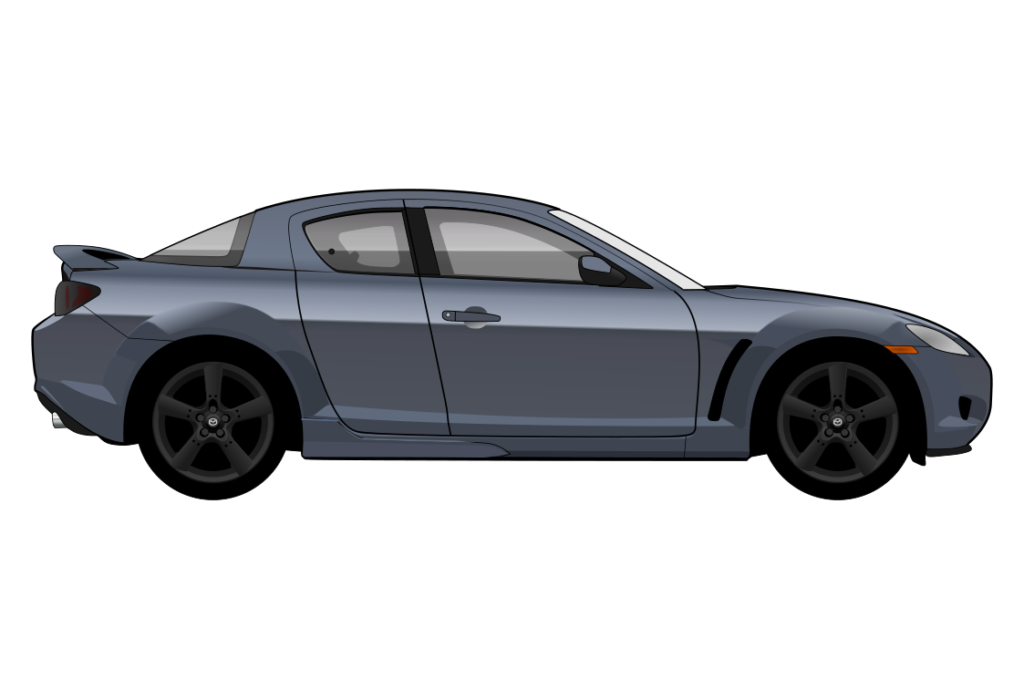 Grey Mazda RX-8 side view vector car graphic design for custom t-shirt and mug prints