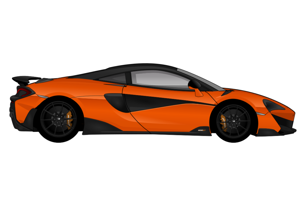 Orange McLaren 600LT side view vector car graphic design for custom t-shirt and mug prints