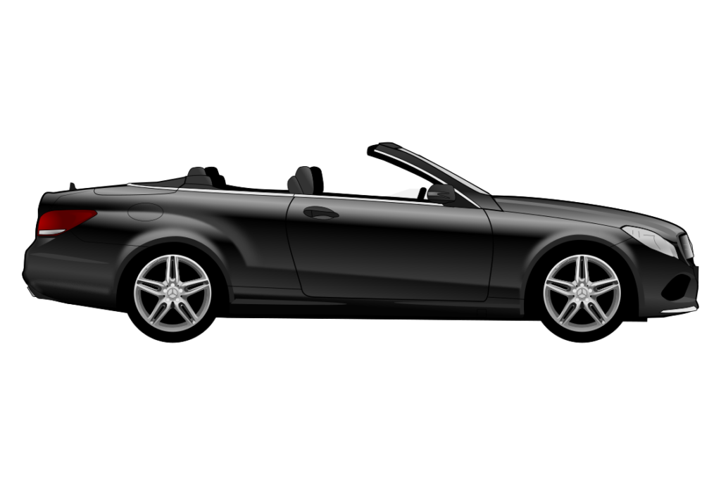 Black Mercedes A207 E-Class side view vector car graphic design for custom t-shirt and mug prints