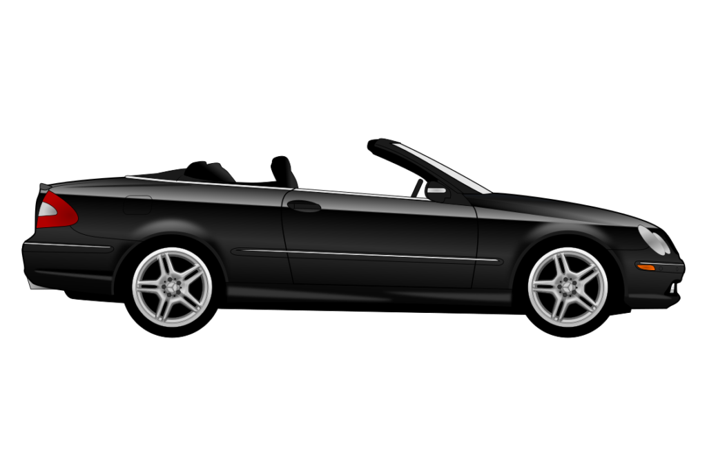 Black Mercedes A209 CLK side view vector car graphic design for custom t-shirt and mug prints