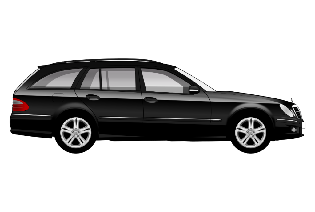 Black Mercedes S211 E-Class side view vector car graphic design for custom t-shirt and mug prints
