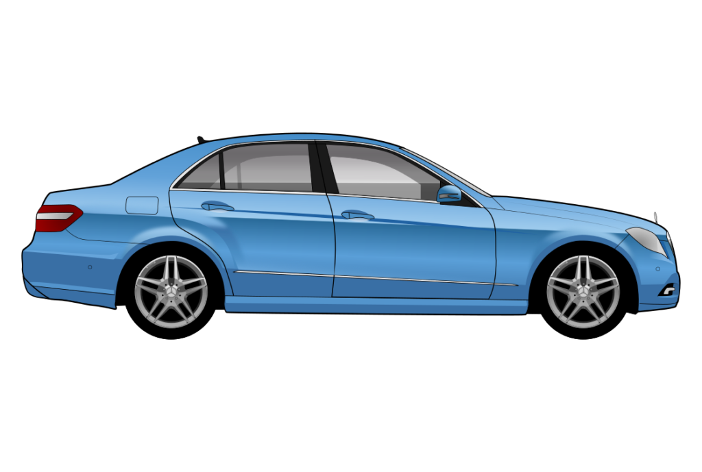 Blue Mercedes W212 E-Class side view vector car graphic design for custom t-shirt and mug prints
