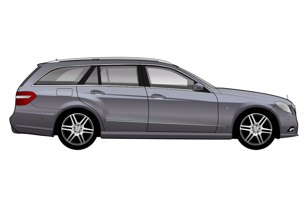 Grey Mercedes S212 E-Class side view vector car graphic design for custom t-shirt and mug prints