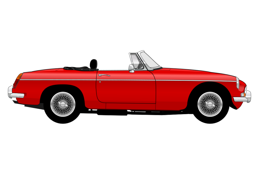 Red MGB side view vector car graphic design for custom t-shirt and mug prints