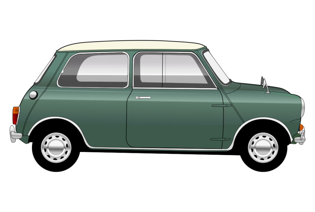 Green Mini Cooper 1965 side view vector car graphic design for custom t-shirt and mug prints