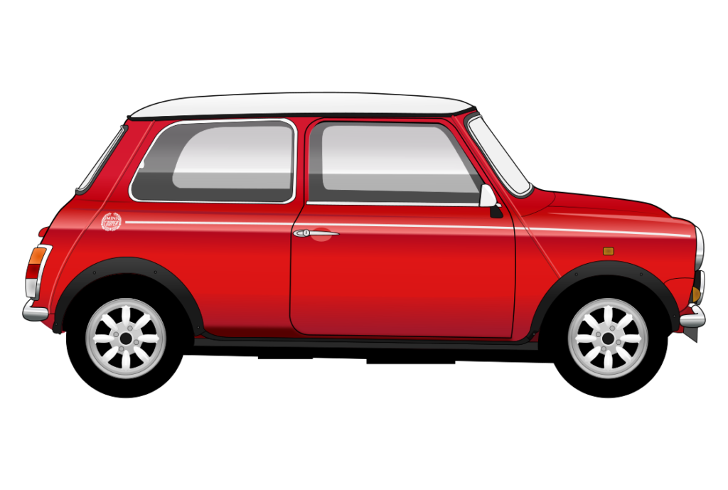 Red Mini Cooper 1996 side view vector car graphic design for custom t-shirt and mug prints
