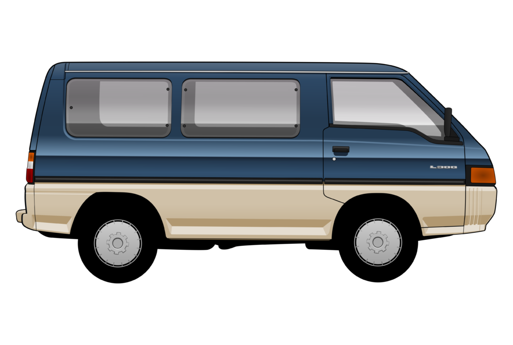 Blue Mitsubishi L300 side view vector car graphic design for custom t-shirt and mug prints