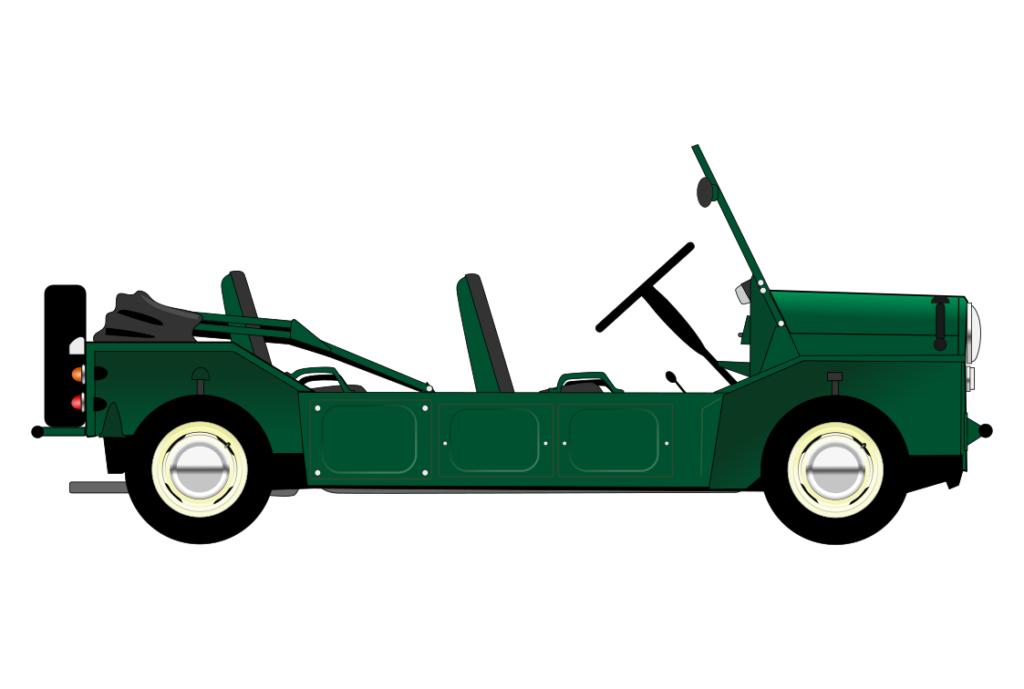 Green Morris Mini Moke side view vector car graphic design for custom t-shirt and mug prints