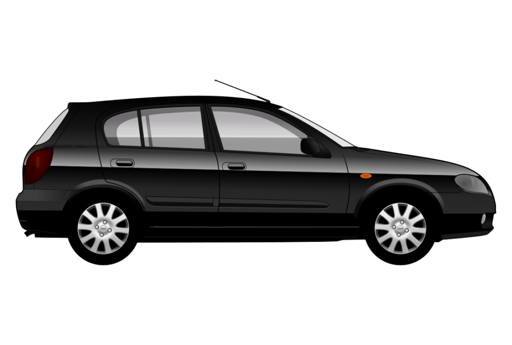 Black Nissan Almera side view vector car graphic design for custom t-shirt and mug prints