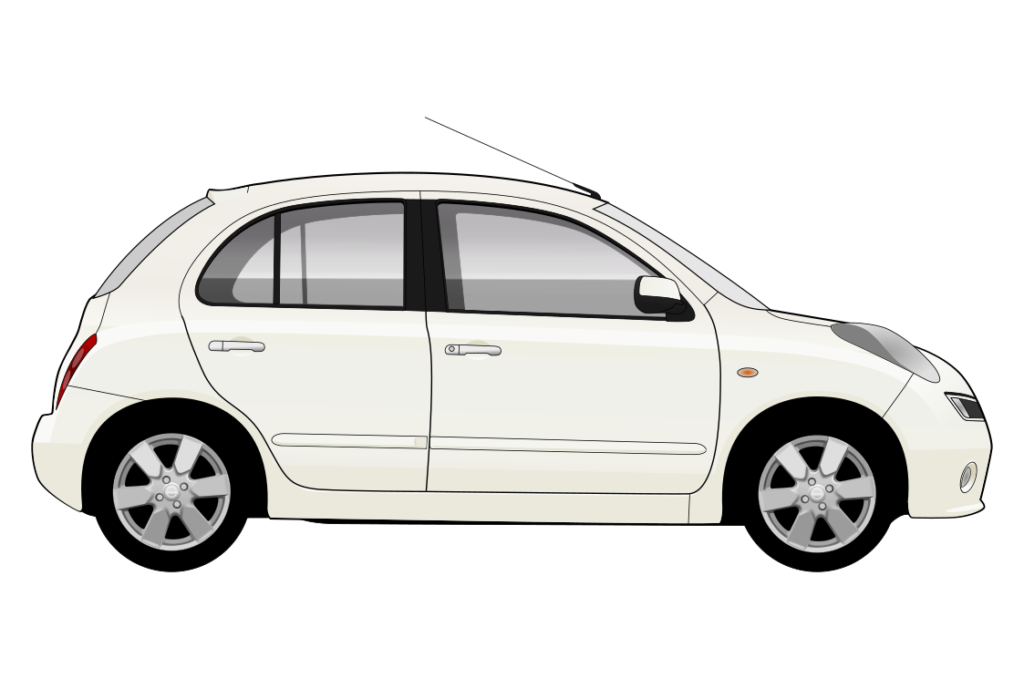 White Nissan Micra K12 side view vector car graphic design for custom t-shirt and mug prints