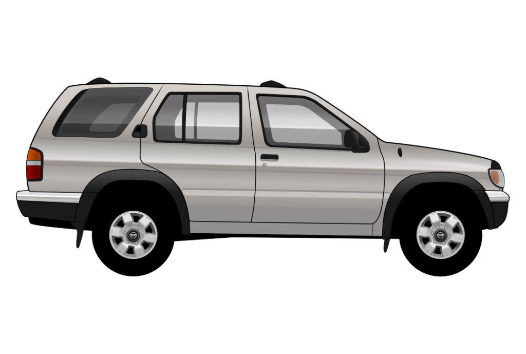 Silver Nissan Pathfinder side view vector car graphic design for custom t-shirt and mug prints