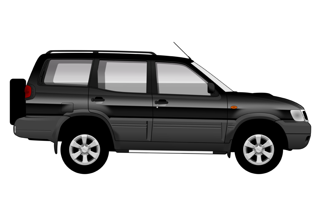 Black Nissan Terrano 2 Mark 2 side view vector car graphic design for custom t-shirt and mug prints
