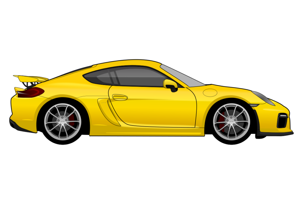Yellow Porsche 981 Cayman GT4 side view vector car graphic design for custom t-shirt and mug prints