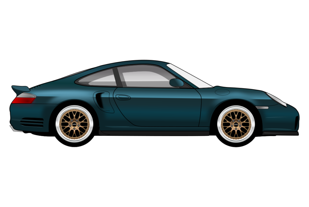 Green Porsche 996 911 Turbo side view vector car graphic design for custom t-shirt and mug prints