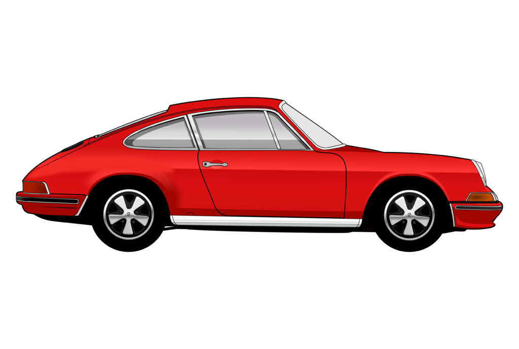 Orange Porsche 911 E side view vector car graphic design for custom t-shirt and mug prints