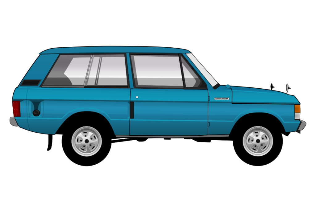 Blue Range Rover Mark 1 side view vector car graphic design for custom t-shirt and mug prints