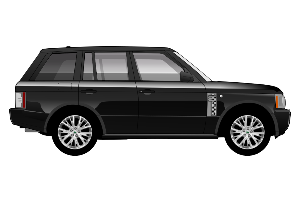 Black Range Rover Mark 3 side view vector car graphic design for custom t-shirt and mug prints
