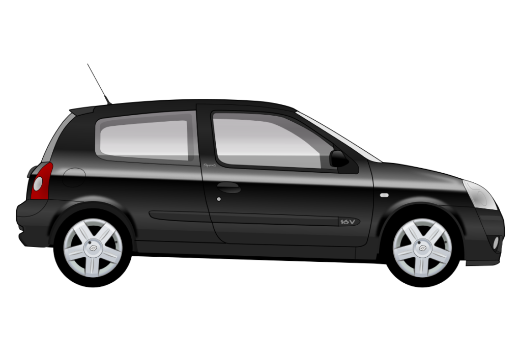 Black Renault Clio Mark 2 side view vector car graphic design for custom t-shirt and mug prints