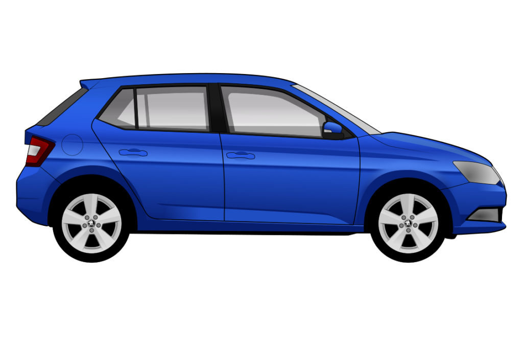 Blue Skoda Fabia Mark 3 side view vector car graphic design for custom t-shirt and mug prints