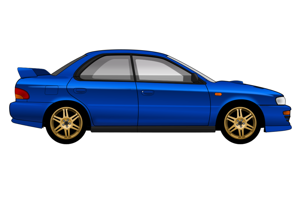 Blue Subaru Impreza Mark 1 side view vector car graphic design for custom t-shirt and mug prints
