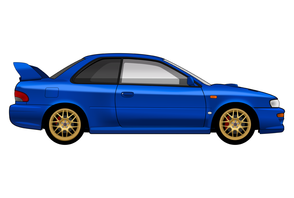 Blue Subaru 22B side view vector car graphic design for custom t-shirt and mug prints