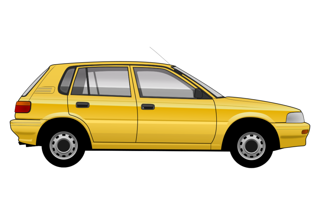 Yellow Toyota Corolla 1988 side view vector car graphic design for custom t-shirt and mug prints