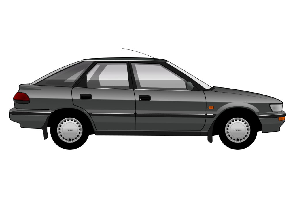 Grey Toyota Corolla 1989 side view vector car graphic design for custom t-shirt and mug prints