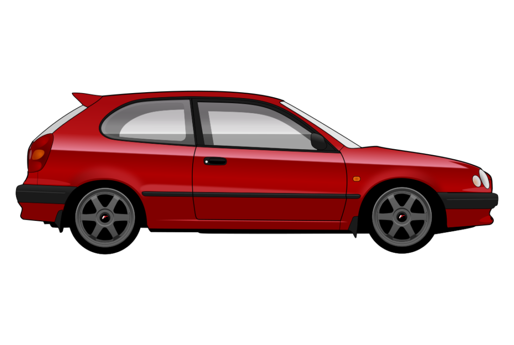 Red Toyota Corolla 1998 side view vector car graphic design for custom t-shirt and mug prints