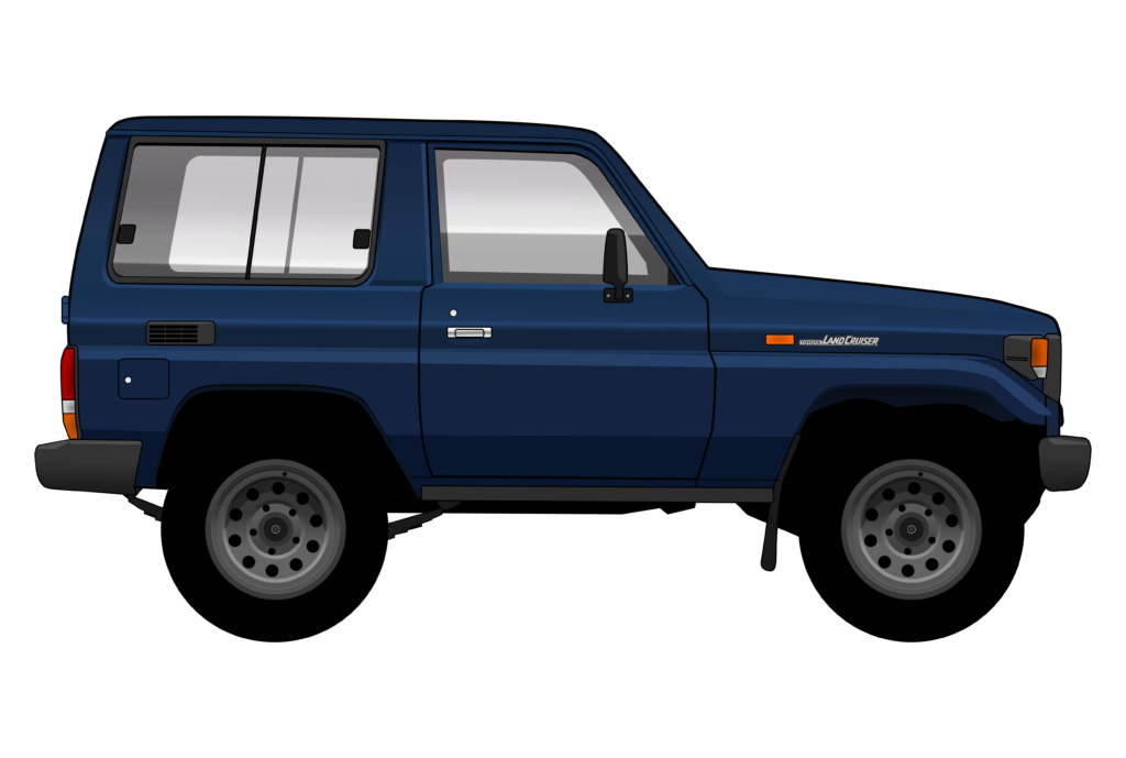 Blue Toyota Land Cruiser 71 side view vector car graphic design for custom t-shirt and mug prints