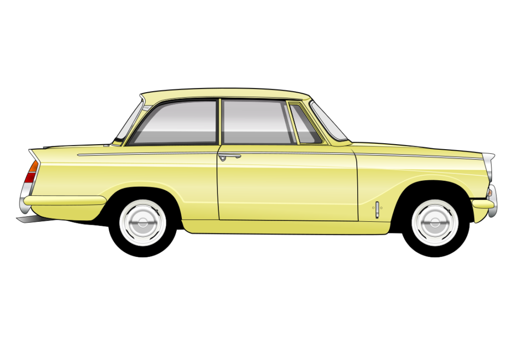 Yellow Triumph Herald side view vector car graphic design for custom t-shirt and mug prints