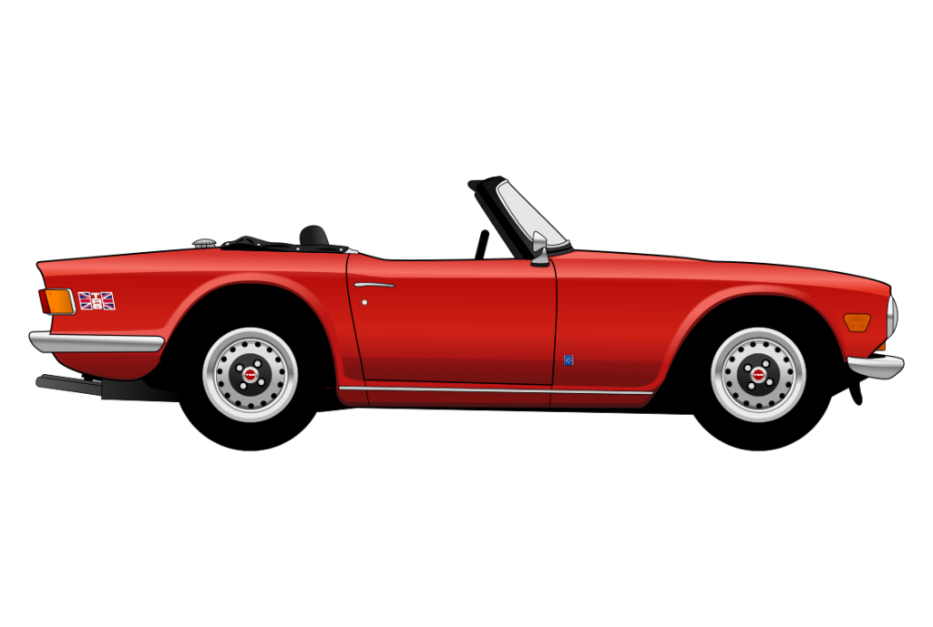 Red Triumph TR6 side view vector car graphic design for custom t-shirt and mug prints